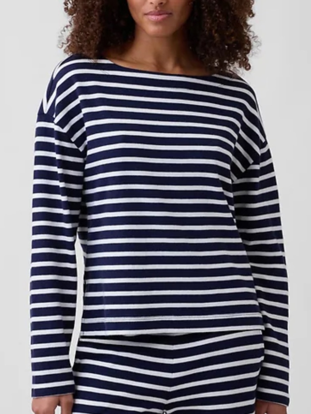 NWT GAP Factory Women's Navy Blue Cotton Striped Long Sleeve Boatneck Top Small